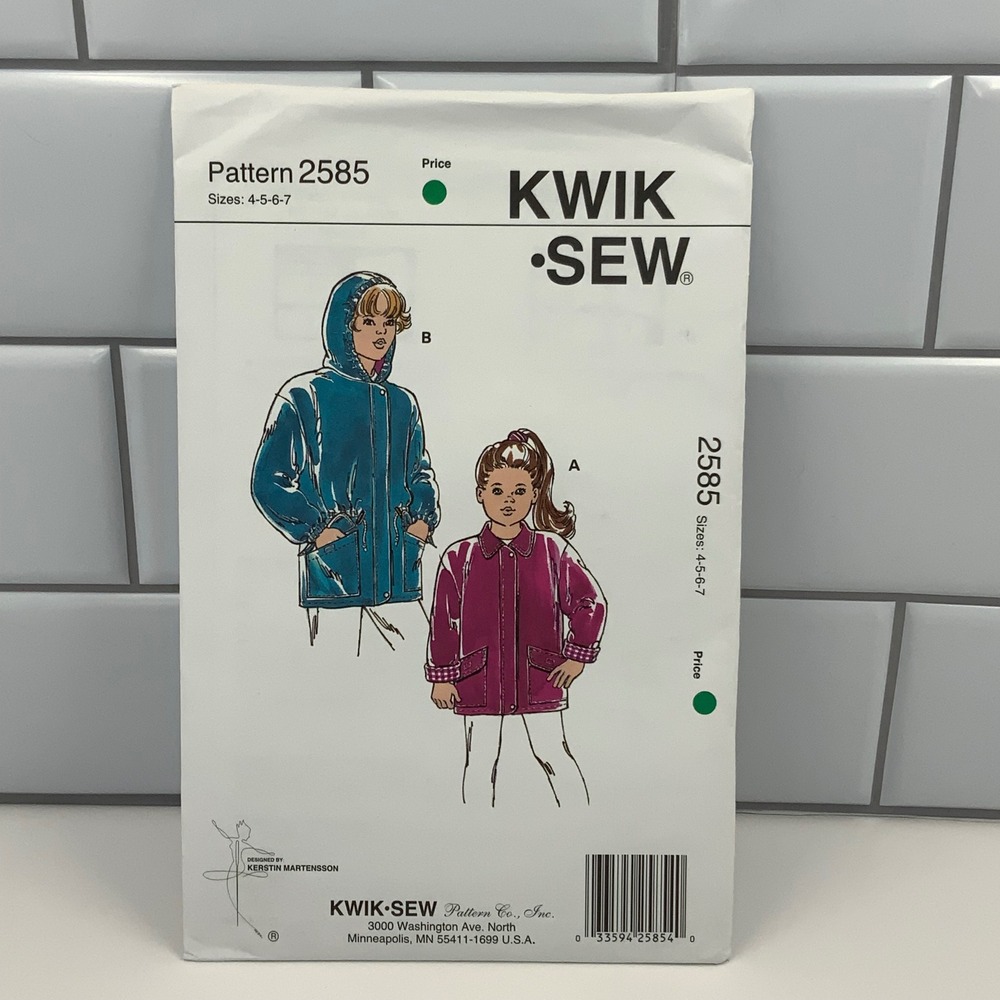 Kwik Sew 2585 Girls Lined‎ Jacket Sewing Pattern Hooded Collar Sizes 4 5 6 7 VTG